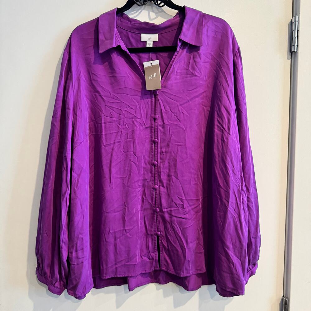New J. Jill Top Purple Collared Button Front Long Sleeve Sz 2X Women's